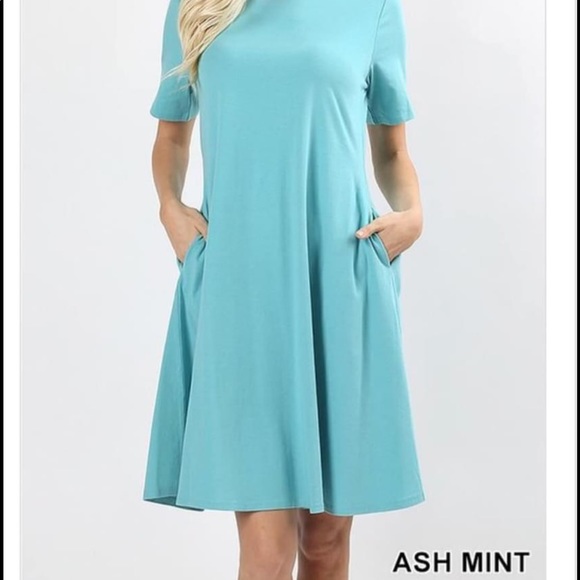 Zenana Short Sleeves Dress Casual Ash Mint M & XL - Picture 4 of 4